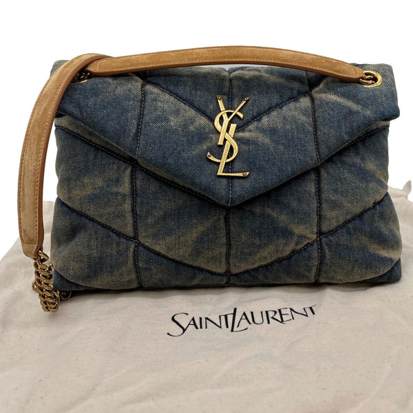YVES SAINT LAURENT Loulou Puffer Small Quilted Denim Shoulder Bag Blue