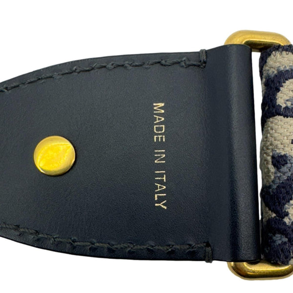 CHRISTIAN DIOR Studded Oblique Embroidered Denim Strap Navy Blue