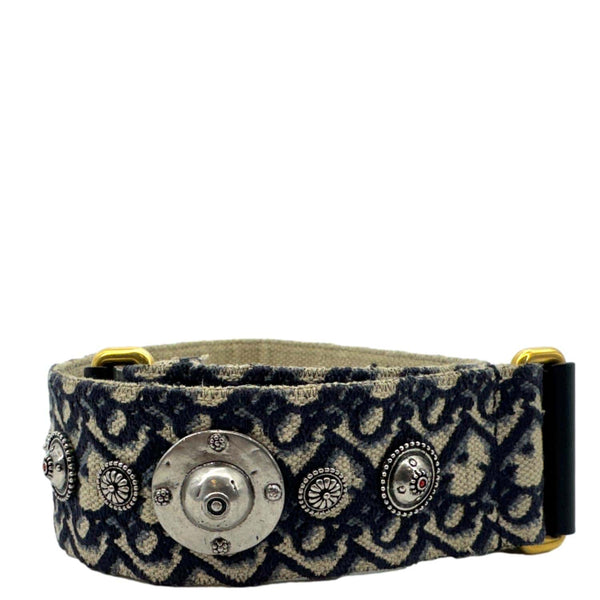 CHRISTIAN DIOR Studded Oblique Embroidered Denim Strap Navy Blue