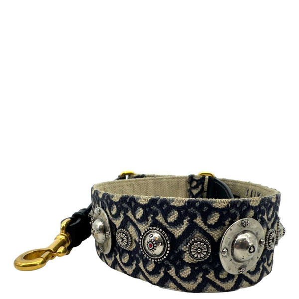 CHRISTIAN DIOR Studded Oblique Embroidered Denim Strap Navy Blue