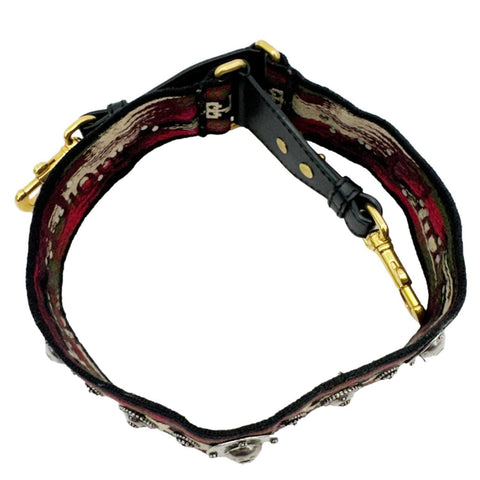 CHRISTIAN DIOR Studded Bohemian Oblique Embroidered Canvas Shoulder Strap Red