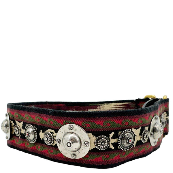 CHRISTIAN DIOR Studded Bohemian Oblique Embroidered Canvas Shoulder Strap Red