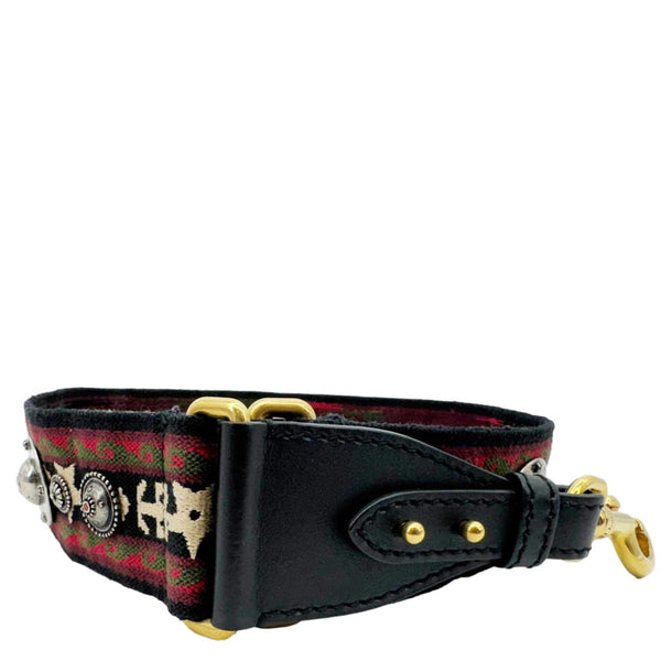 CHRISTIAN DIOR Studded Bohemian Oblique Embroidered Canvas Shoulder Strap Red
