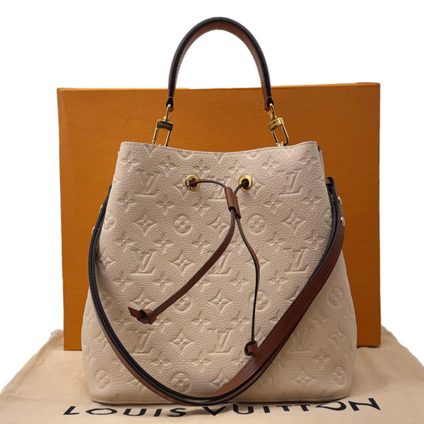 LOUIS VUITTON NeoNoe MM Monogram Empreinte Leather Shoulder Bag Beige