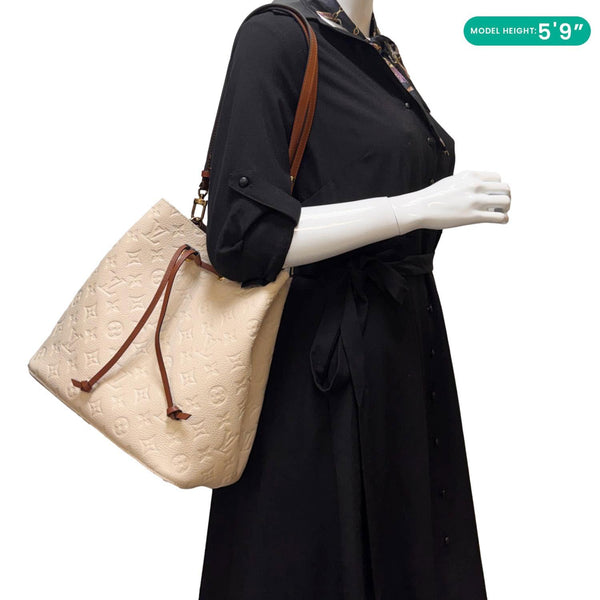 LOUIS VUITTON NeoNoe MM Monogram Empreinte Leather Shoulder Bag Beige