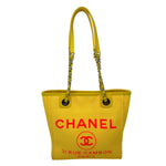 CHANEL Deauville Mini Canvas Shopping Tote Bag Yellow