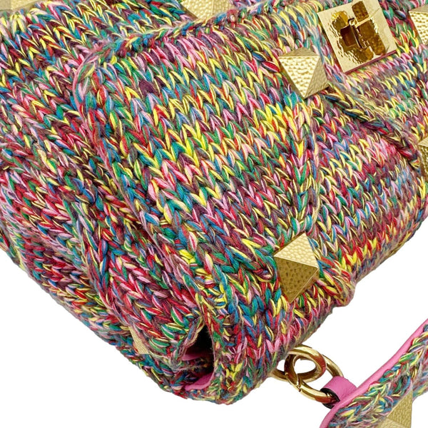 VALENTINO Roman Stud Woven Wool Crossbody Bag Feminine Pink