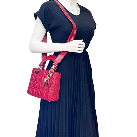 CHRISTIAN DIOR Lady Dior My ABCDior Small Cannage Leather Shoulder Bag Red