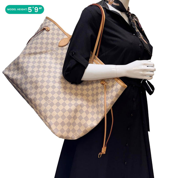 LOUIS VUITTON Neverfull GM Damier Azur Tote Shoulder Bag White