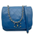CHANEL Stitched Covered CC Flap Quilted Calfskin Leather Crossbody Bag Blue
