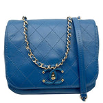 CHANEL Stitched Covered CC Flap Quilted Calfskin Leather Crossbody Bag Blue