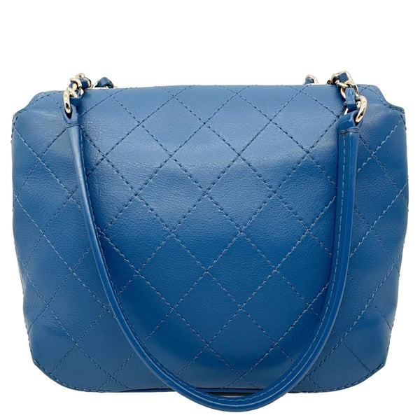 CHANEL Stitched Covered CC Flap Quilted Calfskin Leather Crossbody Bag Blue