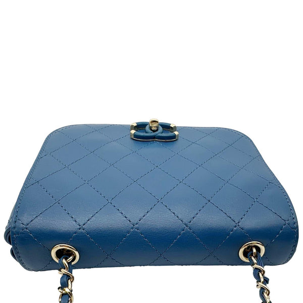 CHANEL Stitched Covered CC Flap Quilted Calfskin Leather Crossbody Bag Blue