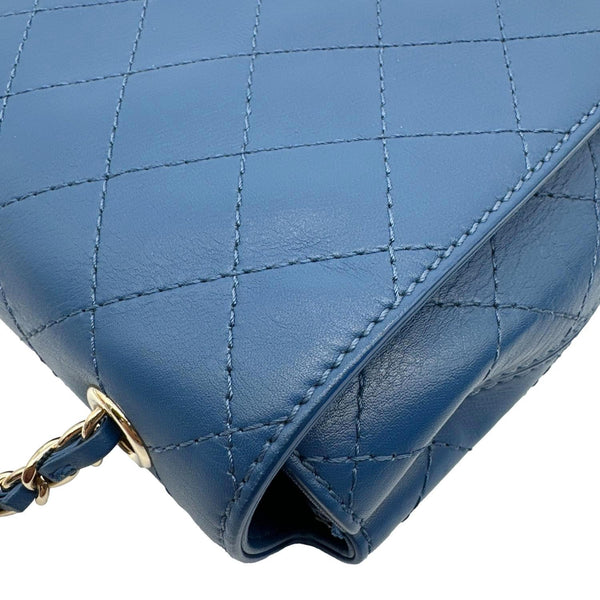 CHANEL Stitched Covered CC Flap Quilted Calfskin Leather Crossbody Bag Blue