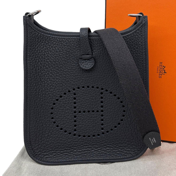 HERMES Evelyne TPM 16 Clemence Leather Crossbody Bag Black