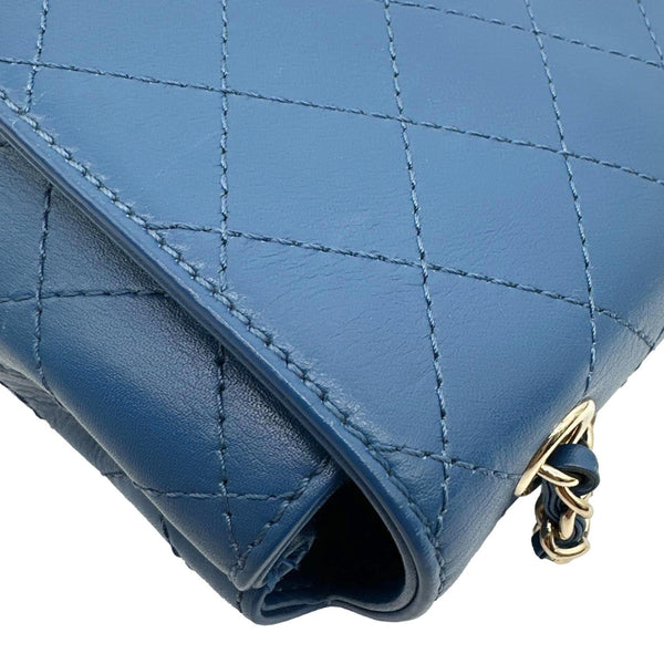 CHANEL Stitched Covered CC Flap Quilted Calfskin Leather Crossbody Bag Blue