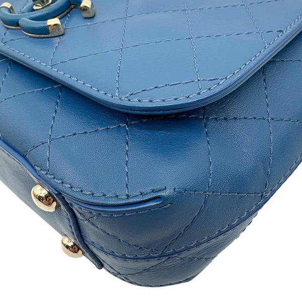 CHANEL Stitched Covered CC Flap Quilted Calfskin Leather Crossbody Bag Blue