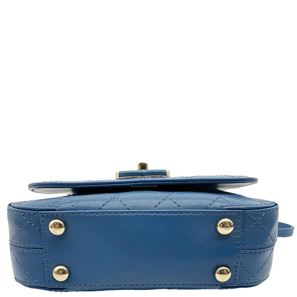 CHANEL Stitched Covered CC Flap Quilted Calfskin Leather Crossbody Bag Blue