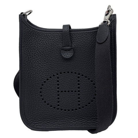 HERMES Evelyne TPM 16 Clemence Leather Crossbody Bag Black