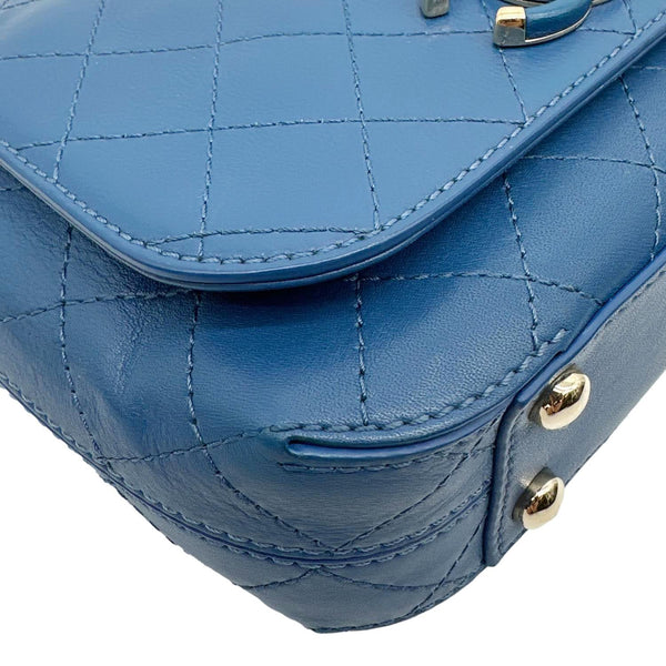 CHANEL Stitched Covered CC Flap Quilted Calfskin Leather Crossbody Bag Blue