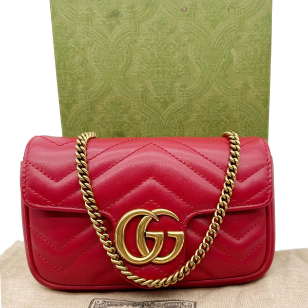 GUCCI GG Marmont Super Mini Matelasse Leather Crossbody Bag Red 476433