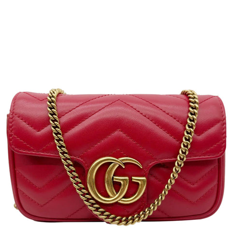 GUCCI GG Marmont Super Mini Matelasse Leather Crossbody Bag Red 476433