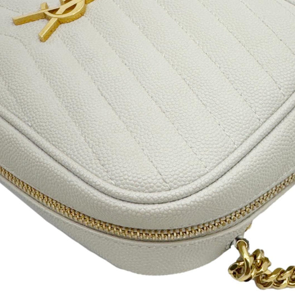 YVES SAINT LAURENT Lou Mini Chevron Leather Camera Crossbody Bag Off White