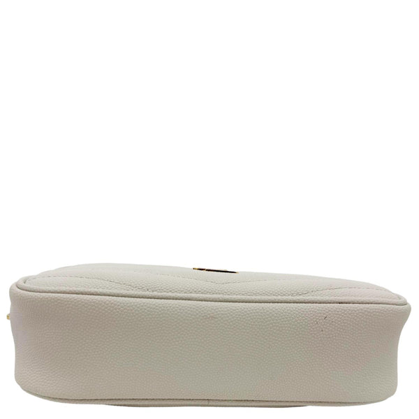 YVES SAINT LAURENT Lou Mini Chevron Leather Camera Crossbody Bag Off White