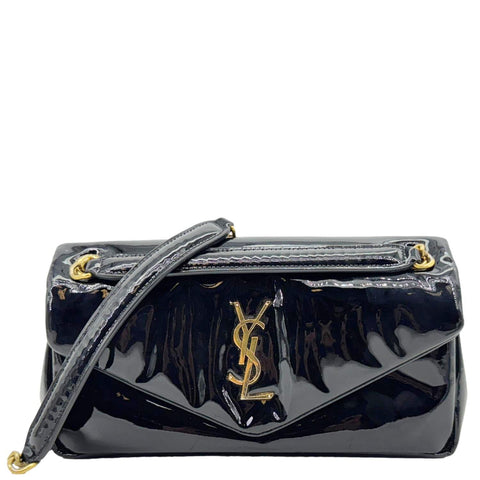 YVES SAINT LAURENT Calypso Patent Leather Shoulder Bag Black