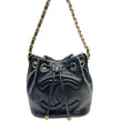 CHANEL Mini Drawstring Shiny Aged Calfskin Leather Bucket Bag Black