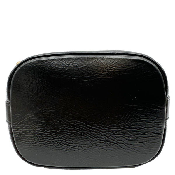 CHANEL Mini Drawstring Shiny Aged Calfskin Leather Bucket Bag Black