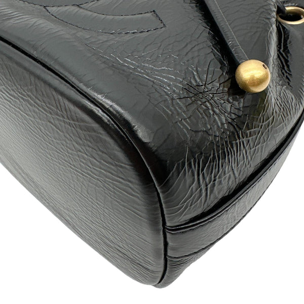 CHANEL Mini Drawstring Shiny Aged Calfskin Leather Bucket Bag Black