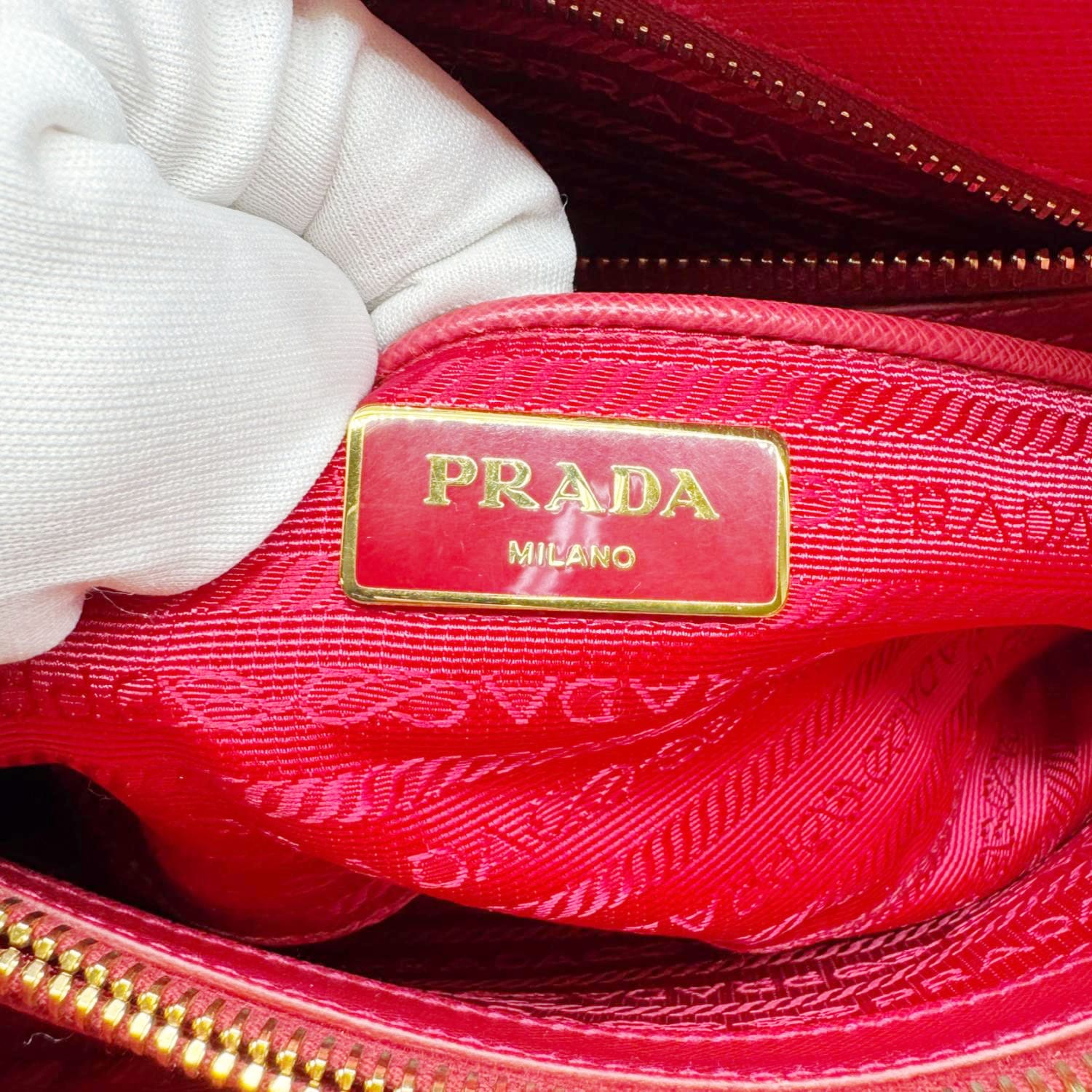 PRADA Promenade Medium Saffiano Lux Leather Shoulder Bag Red