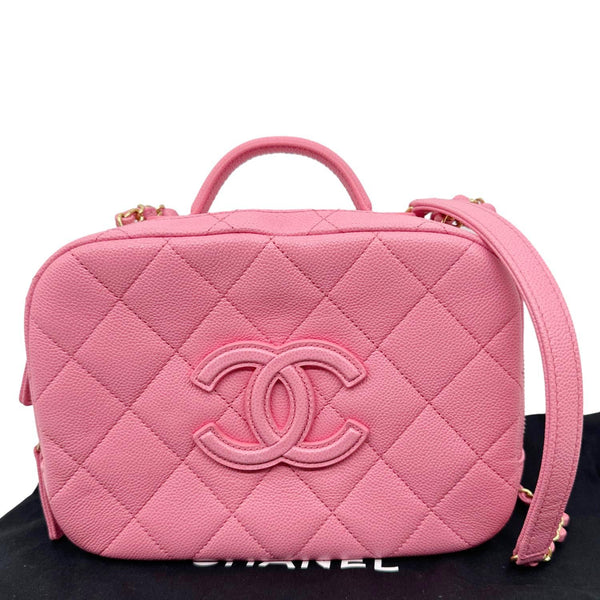 CHANEL Interlocking CC Quilted Caviar Leather Vanity Shoulder Bag Pink