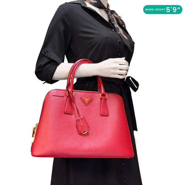 PRADA Promenade Medium Saffiano Lux Leather Shoulder Bag Red