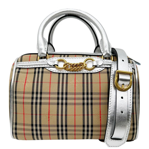 BURBERRY 1983 Knight Link Small Check Canvas Bowling Bag Beige