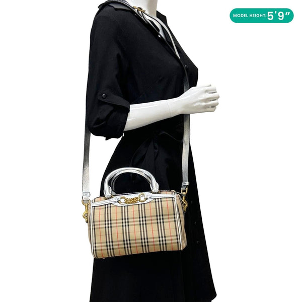 BURBERRY 1983 Knight Link Small Check Canvas Bowling Bag Beige