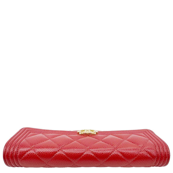 CHANEL Boy Flap Large Quilted Caviar Leather Wallet Red