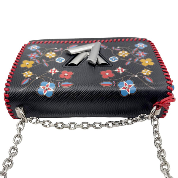 LOUIS VUITTON Twist MM Epi Leather Blooming Flowers Chain Crossbody Bag Black