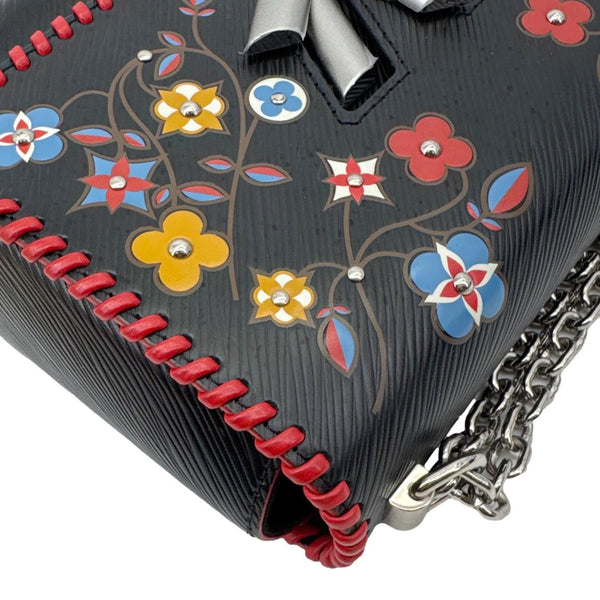 LOUIS VUITTON Twist MM Epi Leather Blooming Flowers Chain Crossbody Bag Black