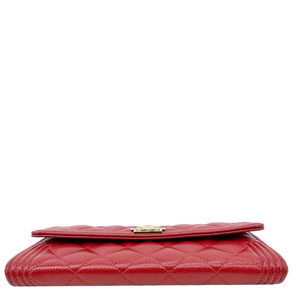CHANEL Boy Flap Large Quilted Caviar Leather Wallet Red