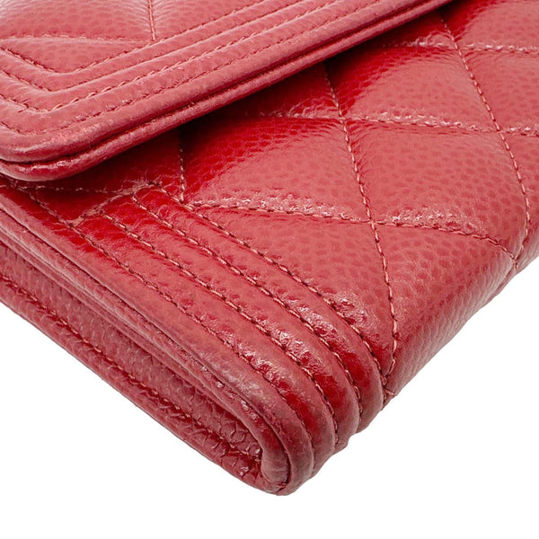 CHANEL Boy Flap Large Quilted Caviar Leather Wallet Red
