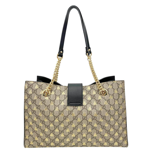 GUCCI Padlock Medium GG Supreme Monogram Bees Canvas Shoulder Bag Beige 479197