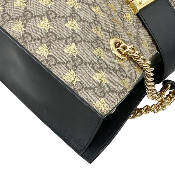 GUCCI Padlock Medium GG Supreme Monogram Bees Canvas Shoulder Bag Beige 479197