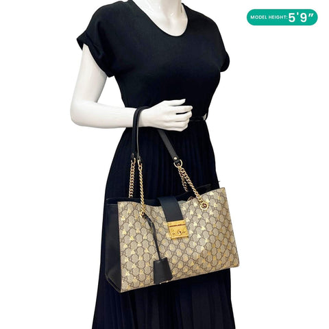 GUCCI Padlock Medium GG Supreme Monogram Bees Canvas Shoulder Bag Beige 479197