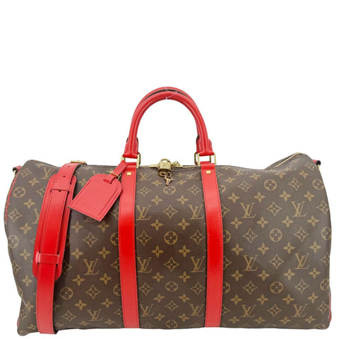 LOUIS VUITTON Keepall 50 Bandoulière Monogram Canvas Travel Bag Coquelicot