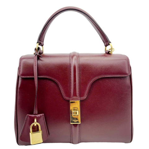 CELINE 16 Small Satinated Leather Top Handle Shoulder Bag Burgundy