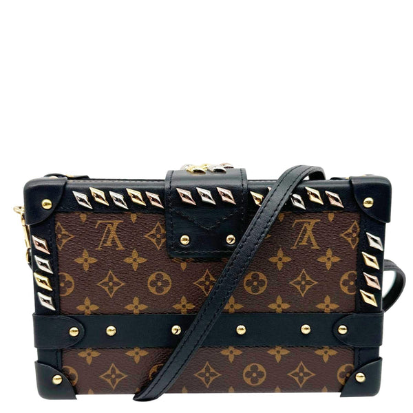 LOUIS VUITTON Studded Petite Malle Monogram Canvas Shoulder Bag Brown