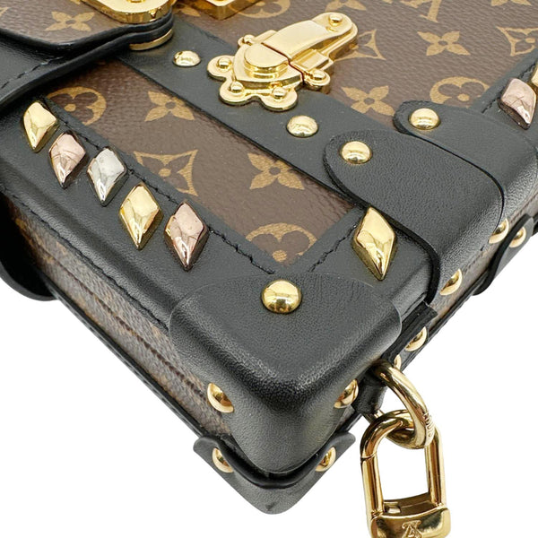 LOUIS VUITTON Studded Petite Malle Monogram Canvas Shoulder Bag Brown