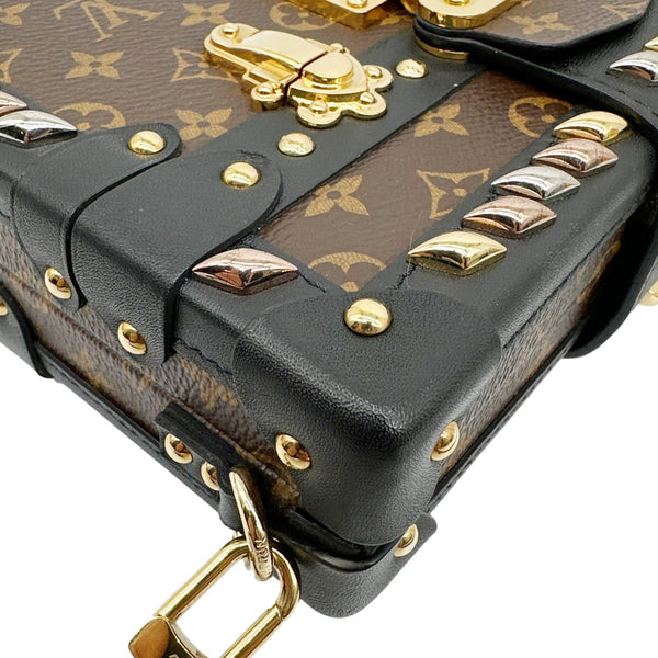 LOUIS VUITTON Studded Petite Malle Monogram Canvas Shoulder Bag Brown